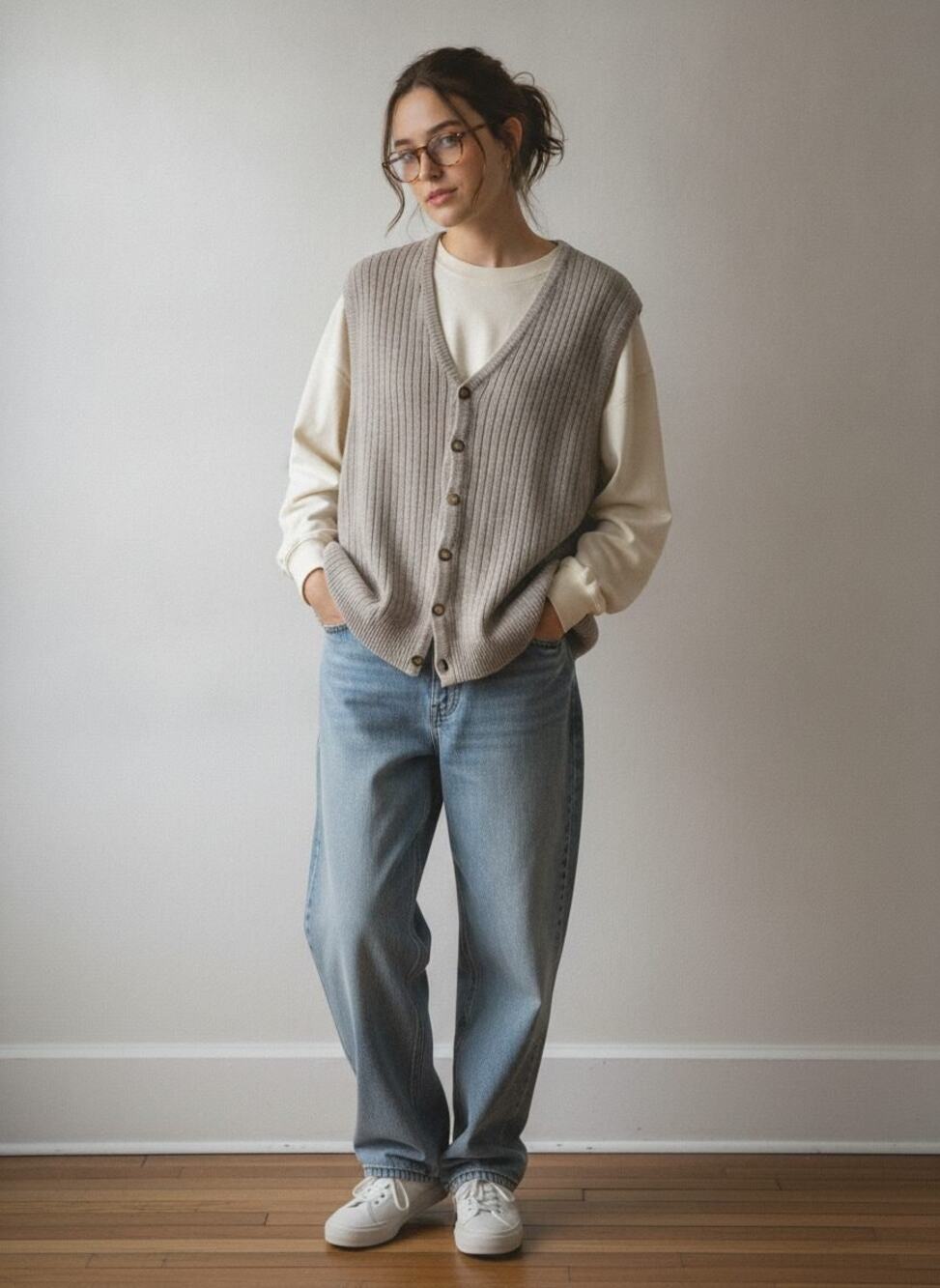 Eddie Bauer Vintage Cotton Button-Front Sweater Grandpacore Vest Beige L